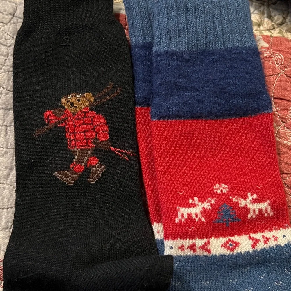 2 pairs Ralph Lauren Wool blend vintage ladies socks bear 1 new